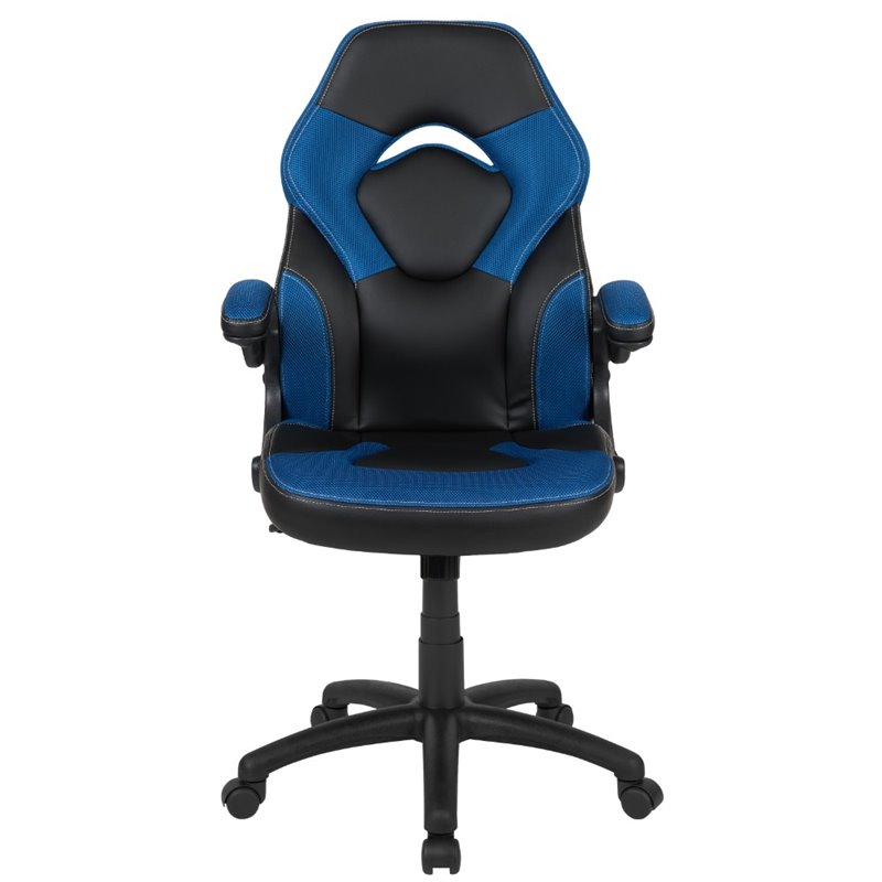 Bowery Hill Ergonomic Faux Leather Racing Gaming Chair in Blue