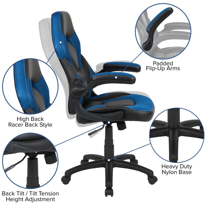 Bowery Hill Ergonomic Faux Leather Racing Gaming Chair in Blue