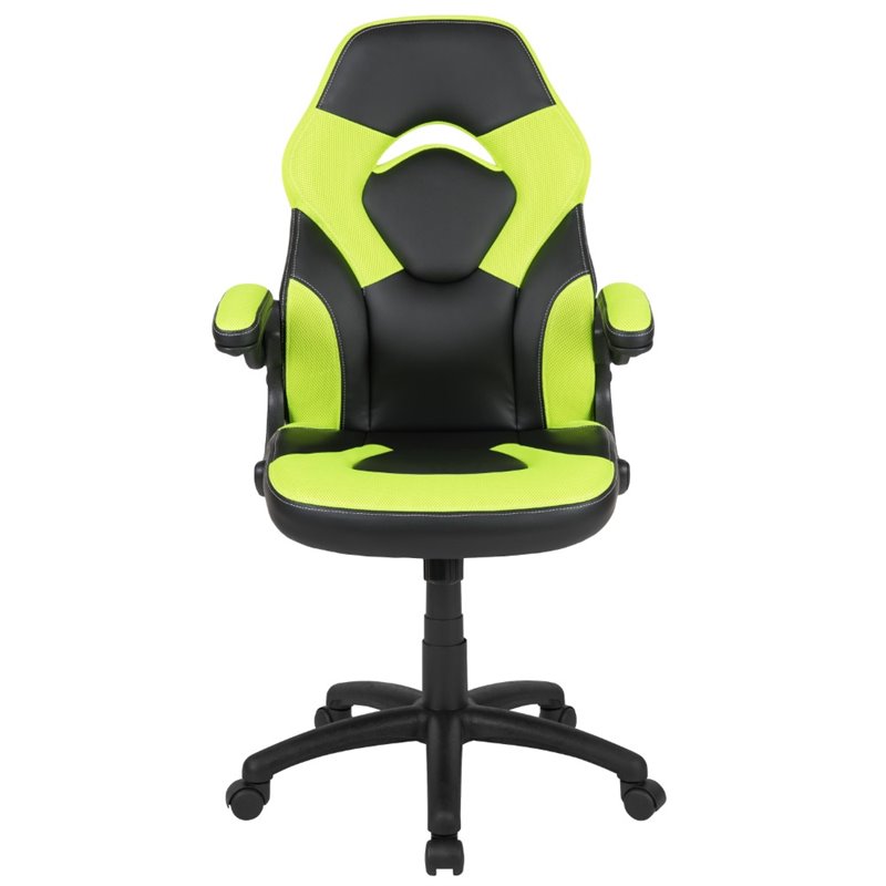 Bowery Hill Ergonomic Faux Leather Racing Gaming Chair in Neon Green