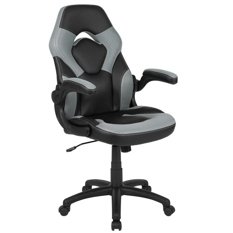 Bowery Hill Ergonomic Faux Leather Racing Gaming Chair in Gray