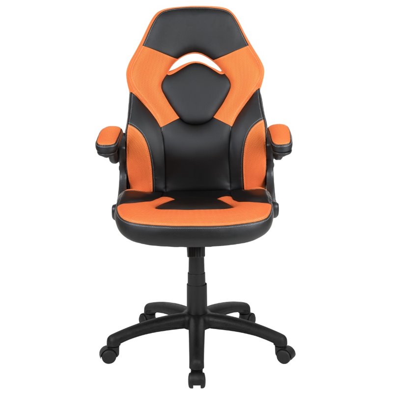 Bowery Hill Ergonomic Faux Leather Racing Gaming Chair in Orange