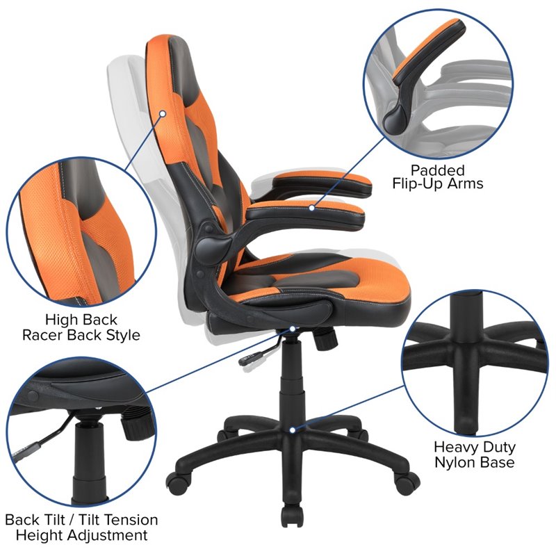 Bowery Hill Ergonomic Faux Leather Racing Gaming Chair in Orange