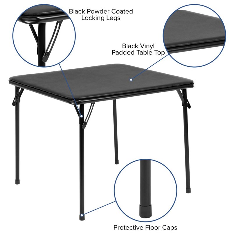 Bowery Hill 5 Piece Square Faux Leather Top Kids Folding Table Set in Black