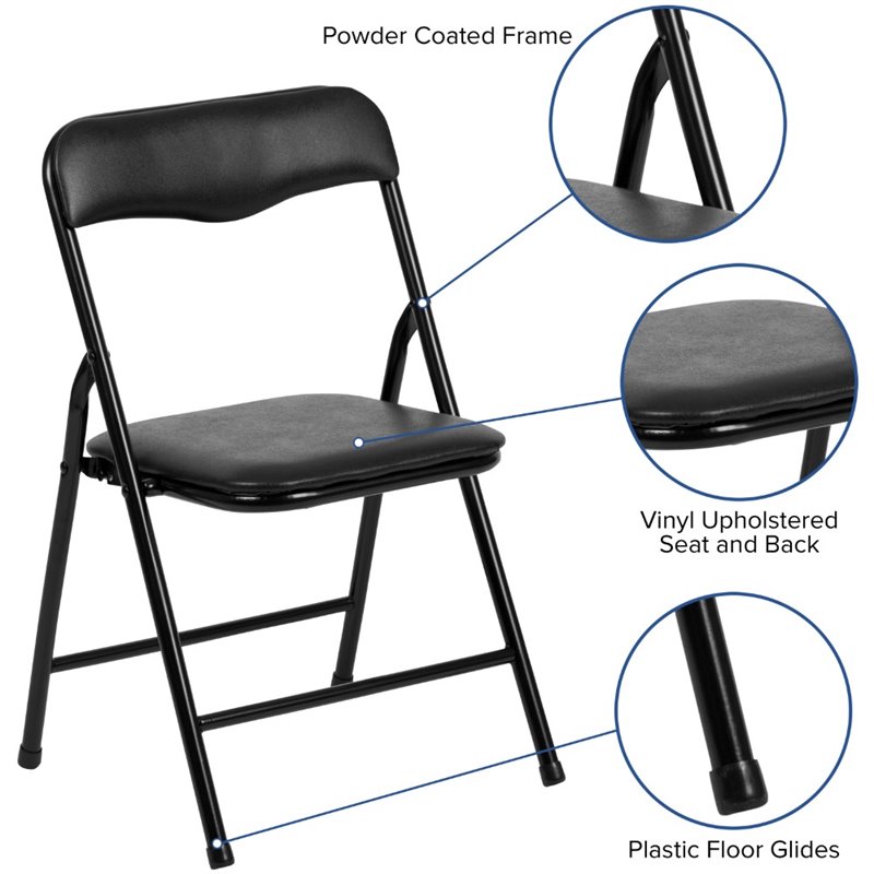Bowery Hill 5 Piece Square Faux Leather Top Kids Folding Table Set in Black