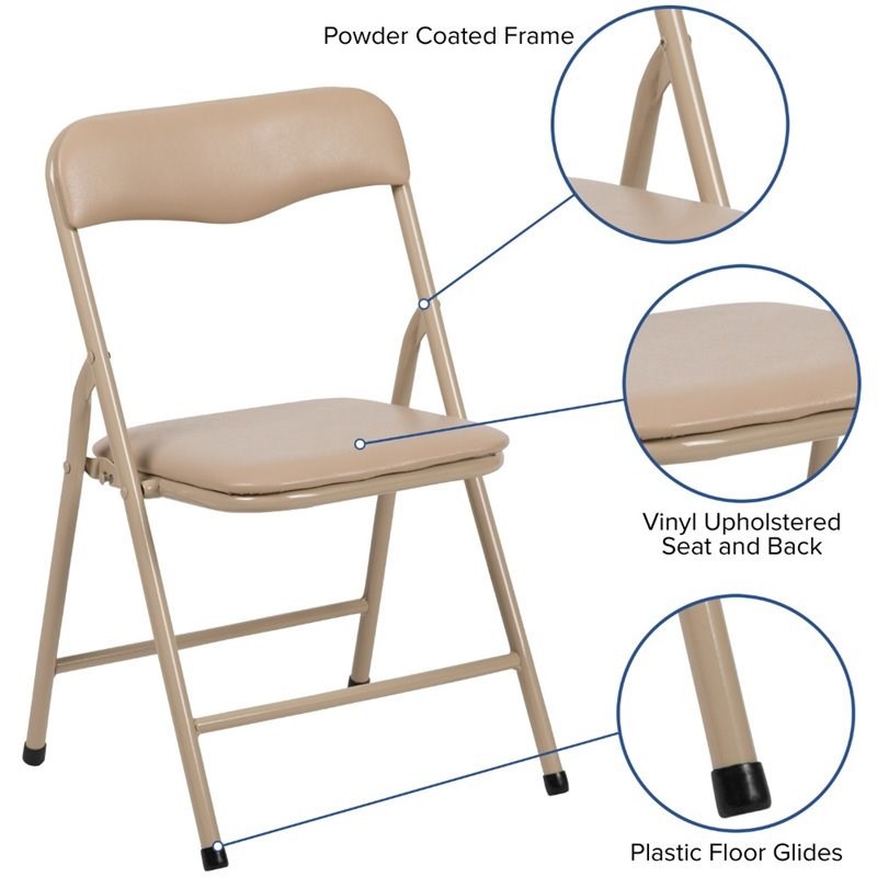 Bowery Hill 5 Piece Square Faux Leather Top Kids Folding Table Set in Tan