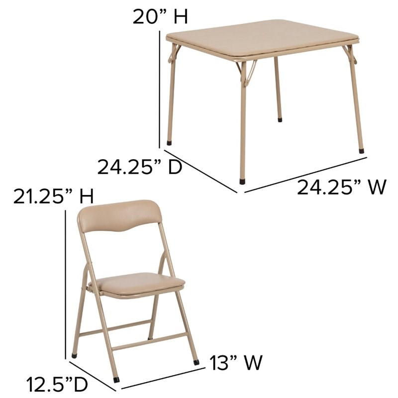 Bowery Hill 5 Piece Square Faux Leather Top Kids Folding Table Set in Tan