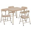 Bowery Hill 5 Piece Square Faux Leather Top Kids Folding Table Set in Tan