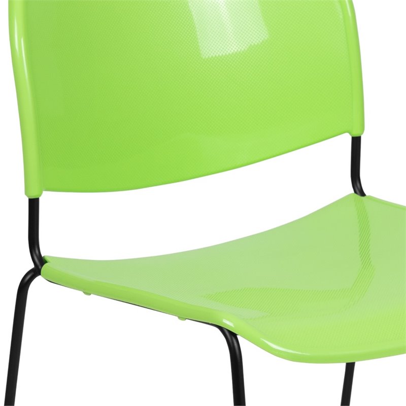 Bowery Hill Plastic Carry Handle Stacking Chair in Green and Black