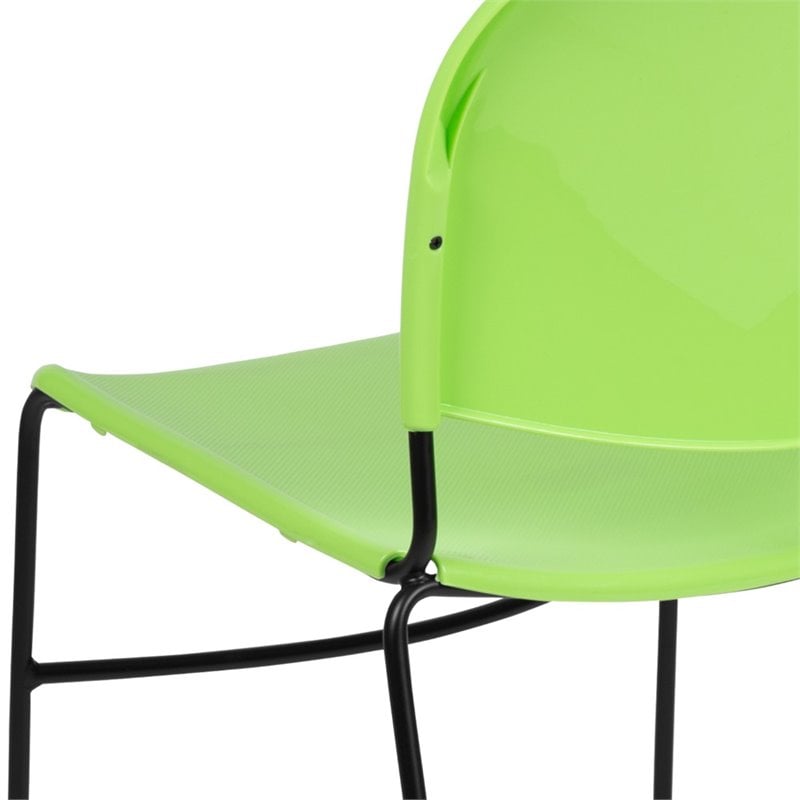 Bowery Hill Plastic Carry Handle Stacking Chair in Green and Black