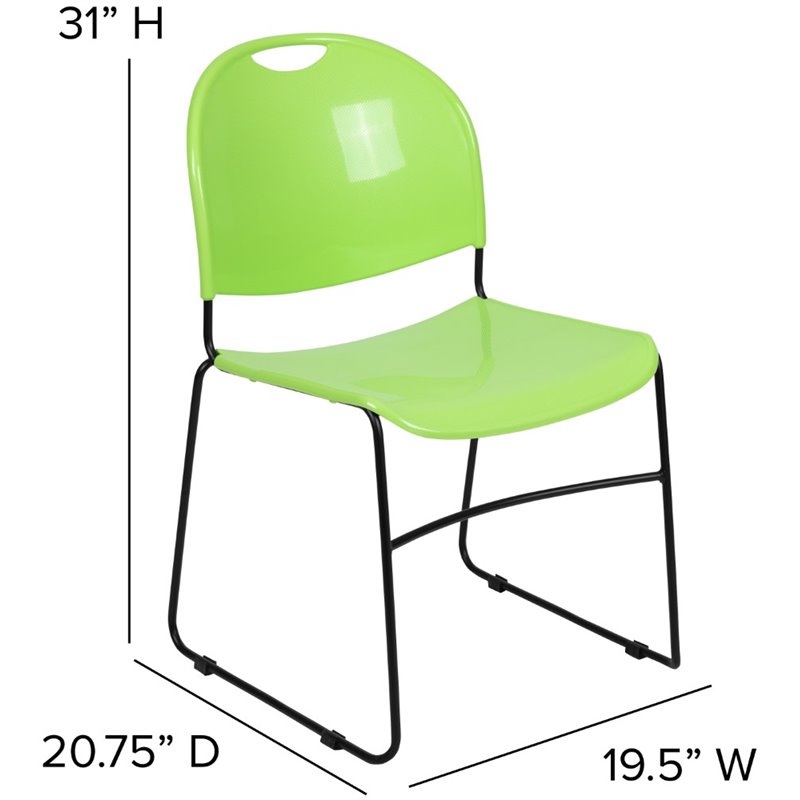 Bowery Hill Plastic Carry Handle Stacking Chair in Green and Black