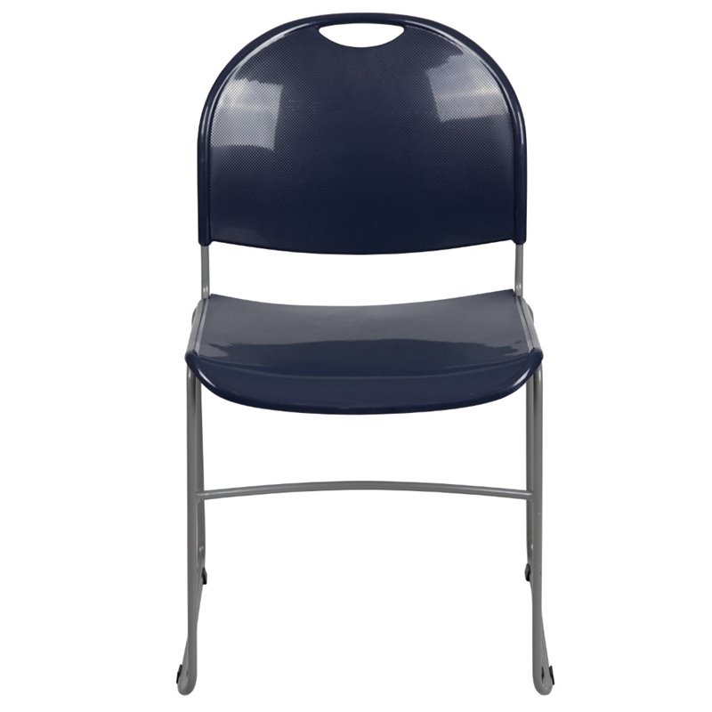 Bowery Hill Plastic Carry Handle Stacking Chair in Navy and Silver