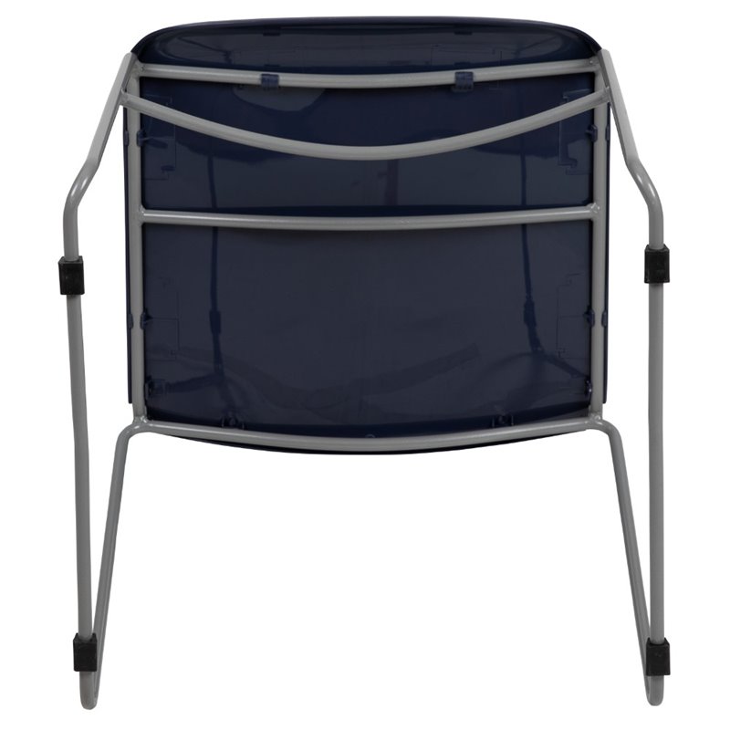 Bowery Hill Plastic Carry Handle Stacking Chair in Navy and Silver