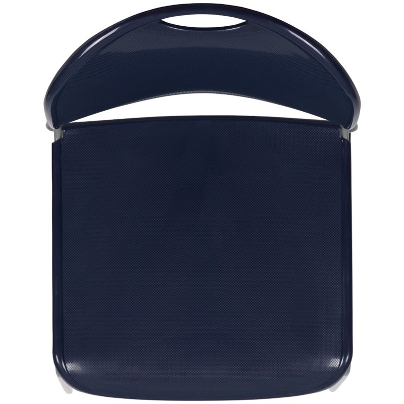 Bowery Hill Plastic Carry Handle Stacking Chair in Navy and Silver