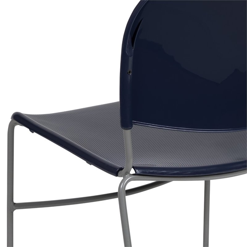 Bowery Hill Plastic Carry Handle Stacking Chair in Navy and Silver