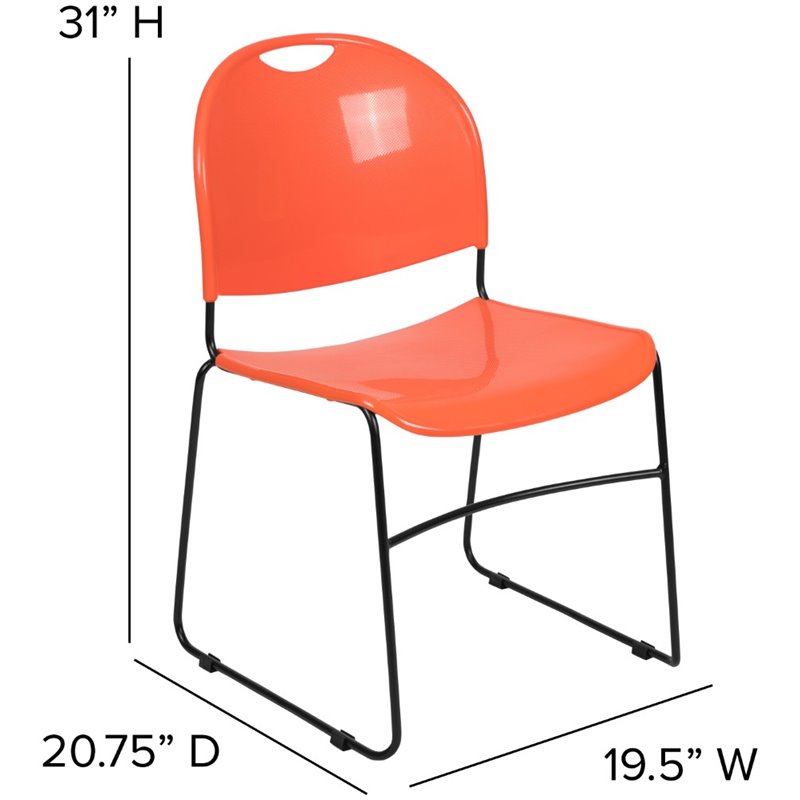 Bowery Hill Plastic Carry Handle Stacking Chair in Orange and Black
