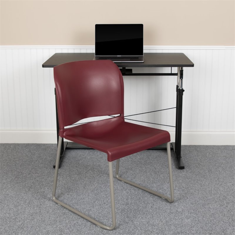 Bowery Hill Modern Plastic Sled Base Stacking Chair in Burgundy