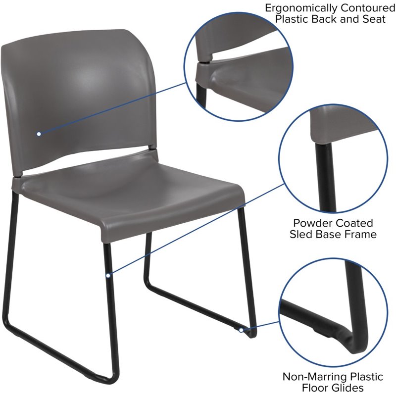 Bowery Hill Contemporary Plastic Sled Base Stacking Chair in Gray