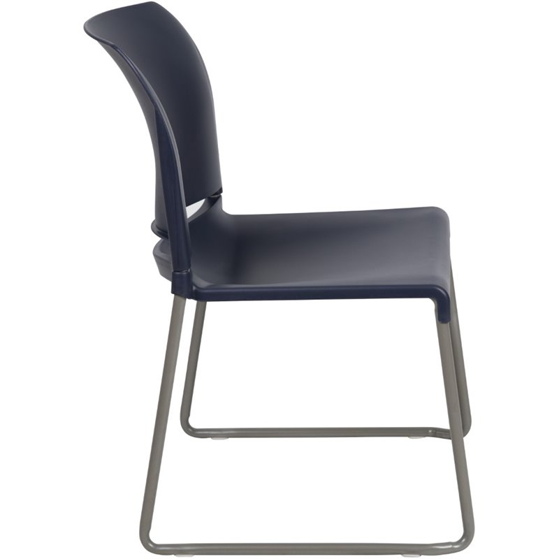 Bowery Hill Contemporary Plastic Sled Base Stacking Chair in Navy