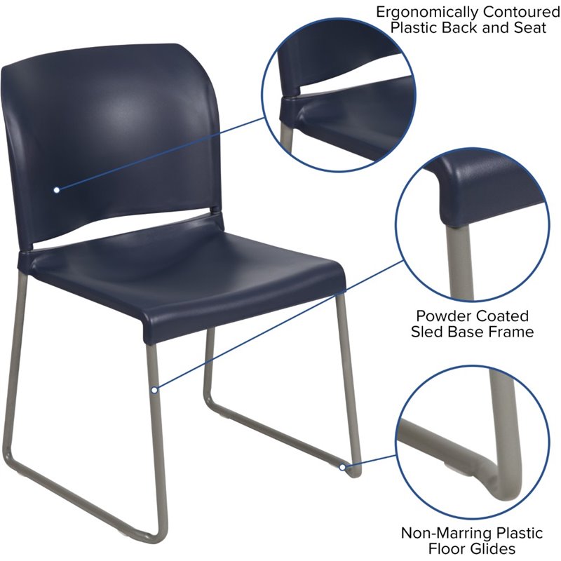 Bowery Hill Contemporary Plastic Sled Base Stacking Chair in Navy
