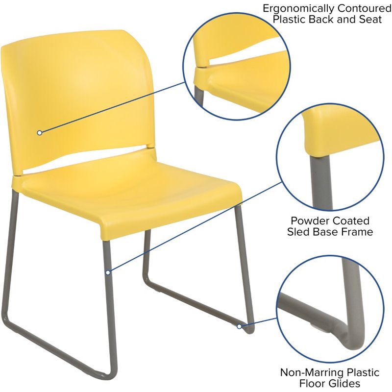 Bowery Hill Modern Plastic Sled Base Stacking Chair in Yellow