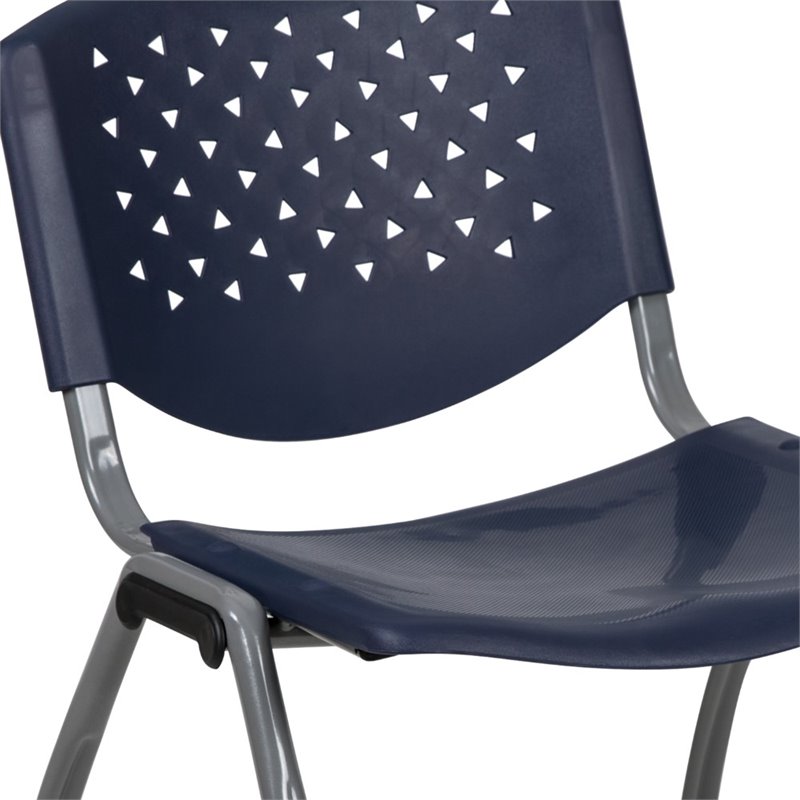 Bowery Hill Plastic Textured Stacking Chair in Navy and Gray