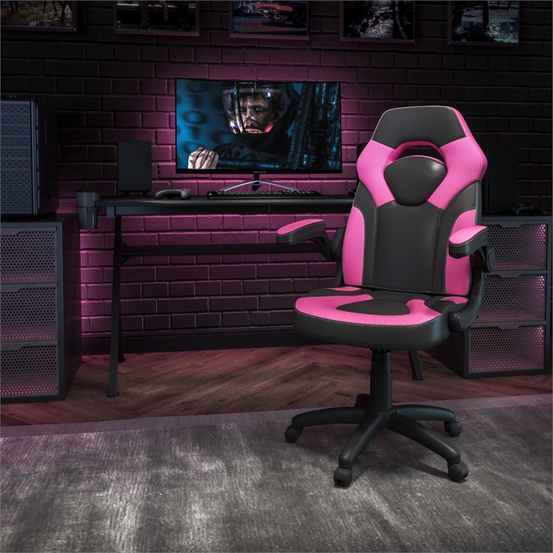 Bowery Hill X10 Adjustable Swivel Leathersoft Gaming Chair in Pink/Black