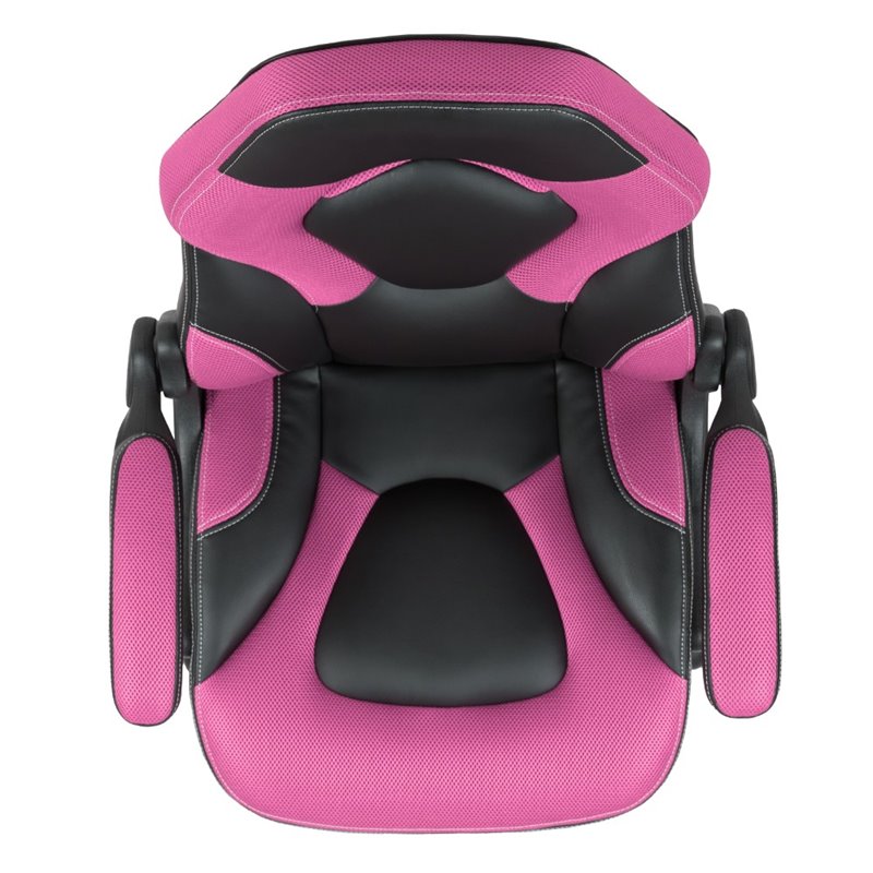 Bowery Hill X10 Adjustable Swivel Leathersoft Gaming Chair in Pink/Black