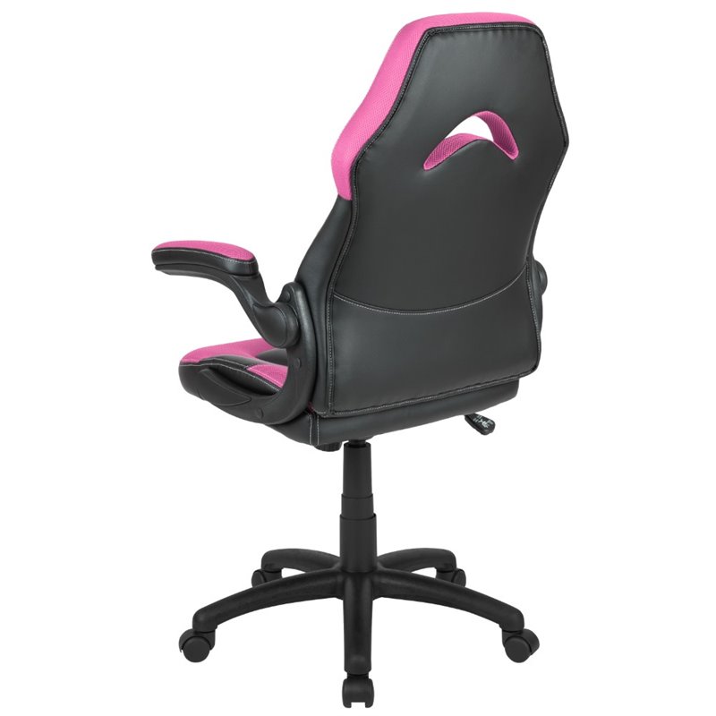 Bowery Hill X10 Adjustable Swivel Leathersoft Gaming Chair in Pink/Black