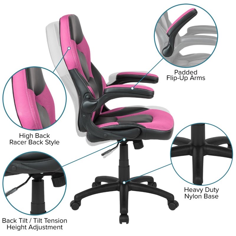 Bowery Hill X10 Adjustable Swivel Leathersoft Gaming Chair in Pink/Black
