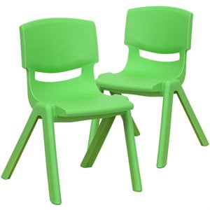 Bowery Hill 12&quot Plastic Stackable Preschool Chair in Green (Set of 2)