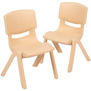 Bowery Hill 12&quot Plastic Stackable Preschool Chair in Natural (Set of 2)