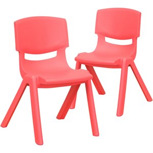 Bowery Hill 12&quot Plastic Stackable Preschool Chair in Red (Set of 2)