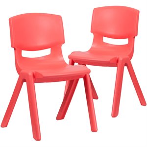 Bowery Hill 15.5&quot Plastic Stackable School Chair in Red (Set of 2)