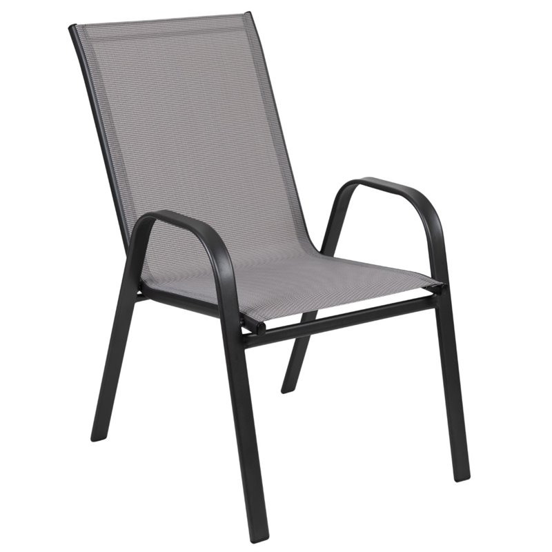 Bowery Hill Modern Gray Outdoor Stack Chair with Metal Frame