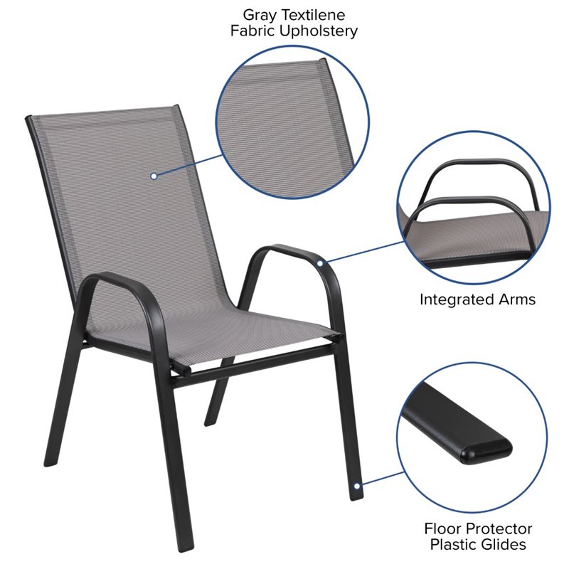 Bowery Hill Modern Gray Outdoor Stack Chair with Metal Frame