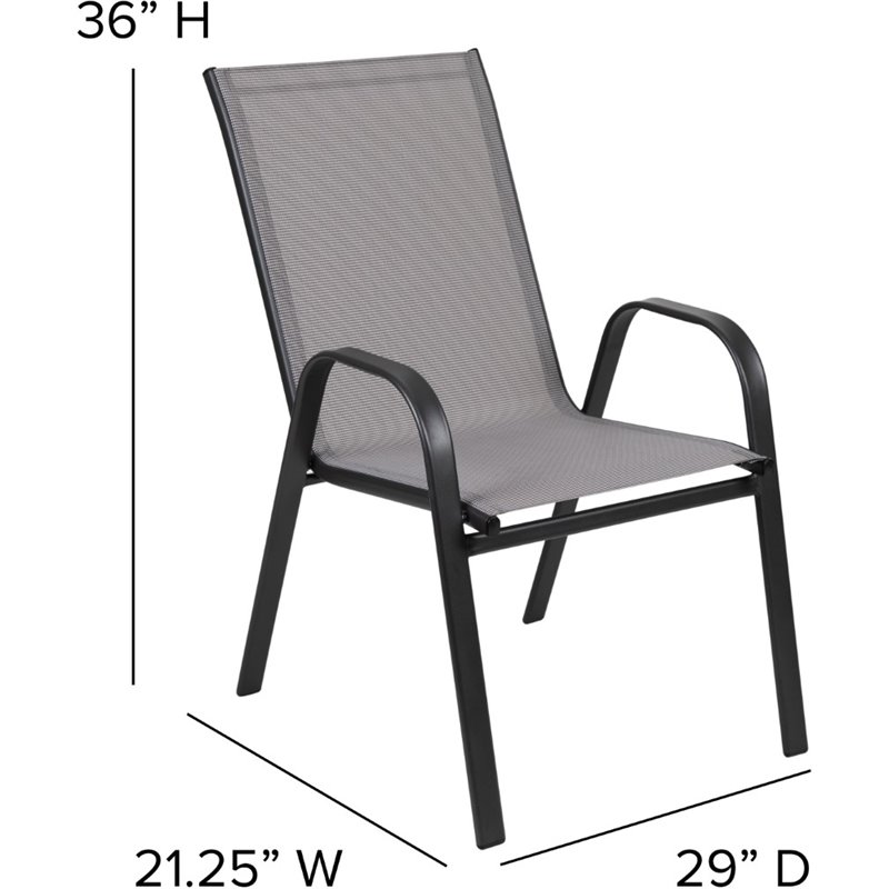Bowery Hill Modern Gray Outdoor Stack Chair with Metal Frame