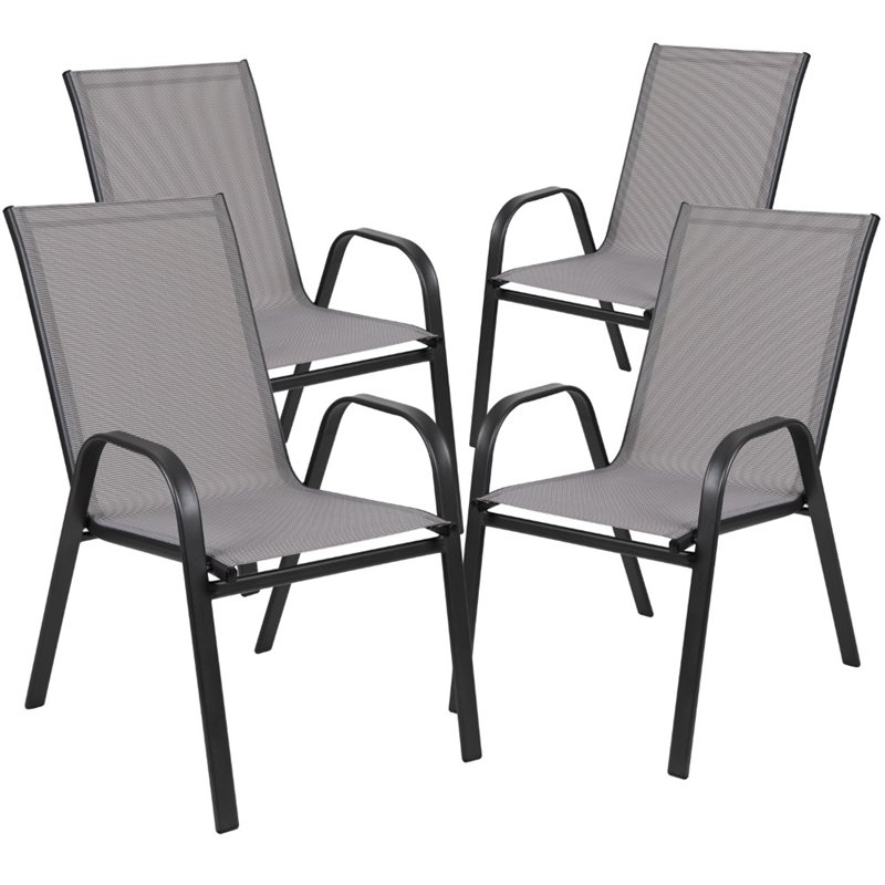Bowery Hill Modern Gray Outdoor Stack Chair with Metal Frame