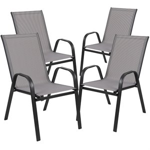 Bowery Hill Modern Gray Outdoor Stack Chair with Metal Frame