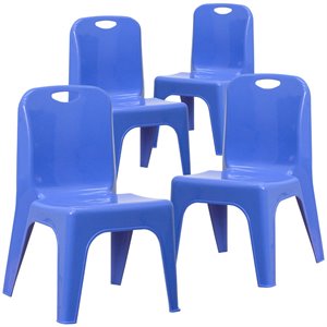 Bowery Hill 11&quot Plastic Stackable Handle School Chair in Blue (Set of 4)