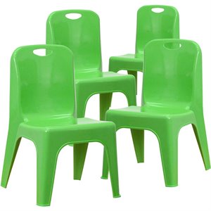 Bowery Hill 11&quot Plastic Stackable Handle School Chair in Green (Set of 4)