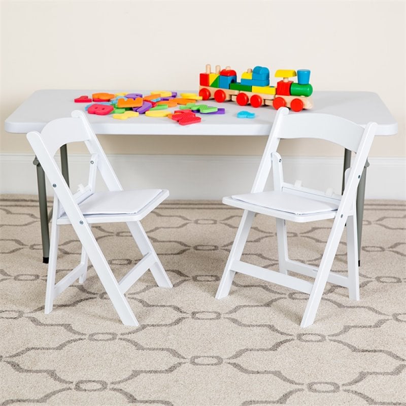 Bowery Hill Kids Resin Vinyl Padded Seat Folding Chair in White (Set of 2)