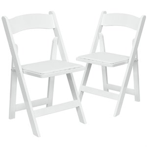 Bowery Hill Wooden Vinyl Seat Folding Chair in White (Set of 2)