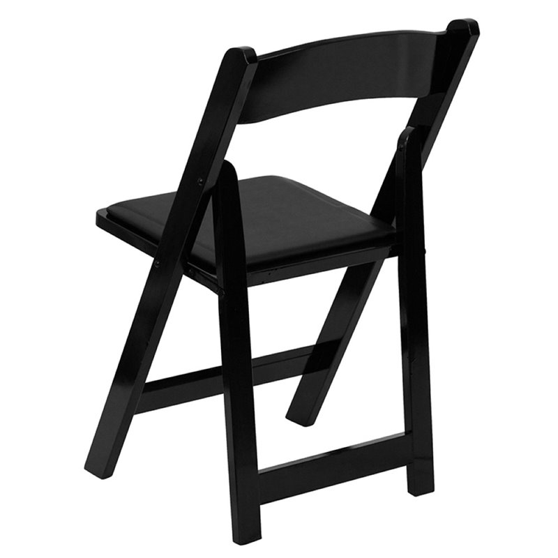 Bowery Hill Wooden Vinyl Seat Folding Chair in Black (Set of 2)