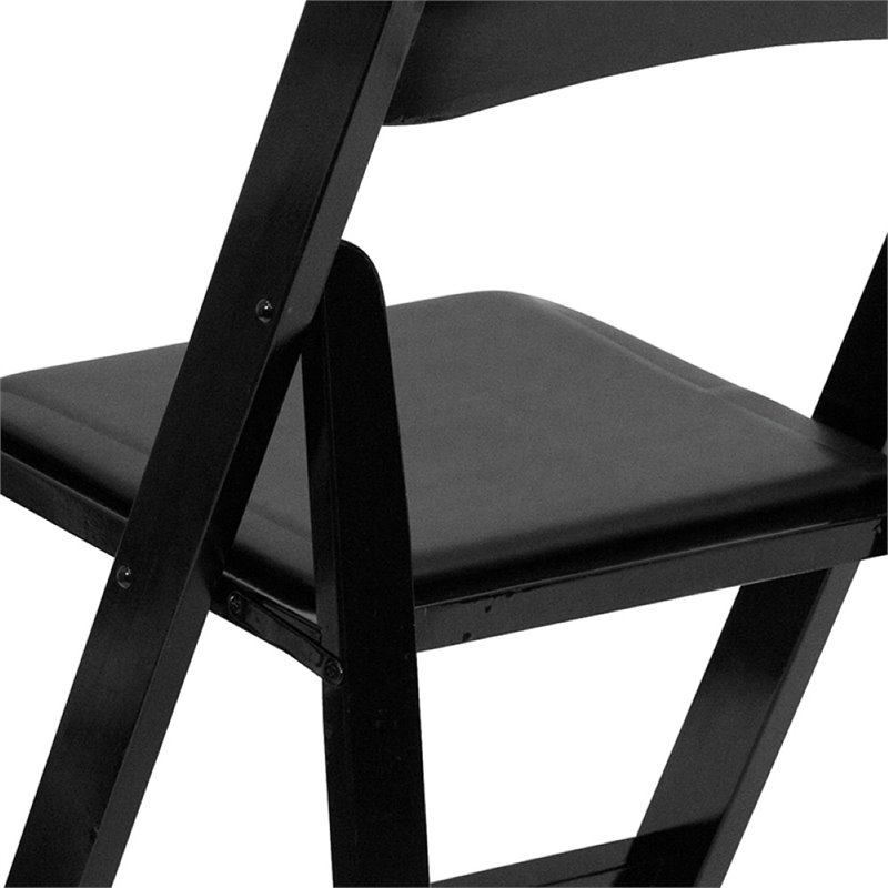 Bowery Hill Wooden Vinyl Seat Folding Chair in Black (Set of 2)