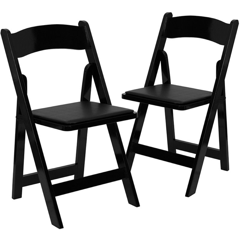 Bowery Hill Wooden Vinyl Seat Folding Chair in Black (Set of 2)