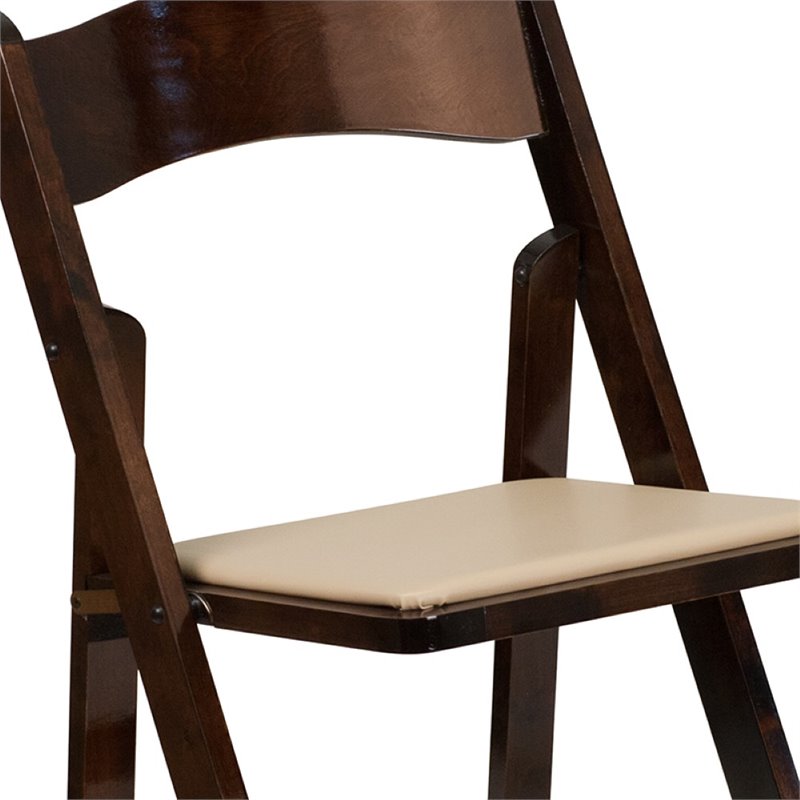 Bowery Hill Wooden Vinyl Seat Folding Chair in Fruitwood (Set of 2)