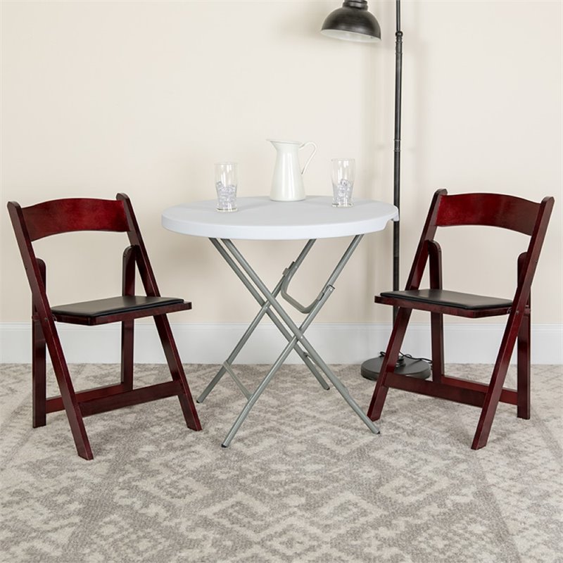 Bowery Hill Wooden Vinyl Seat Folding Chair in Mahogany (Set of 2)