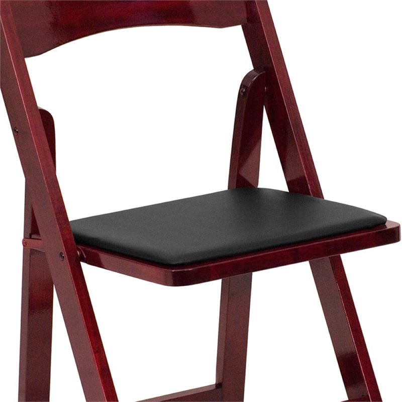 Bowery Hill Wooden Vinyl Seat Folding Chair in Mahogany (Set of 2)