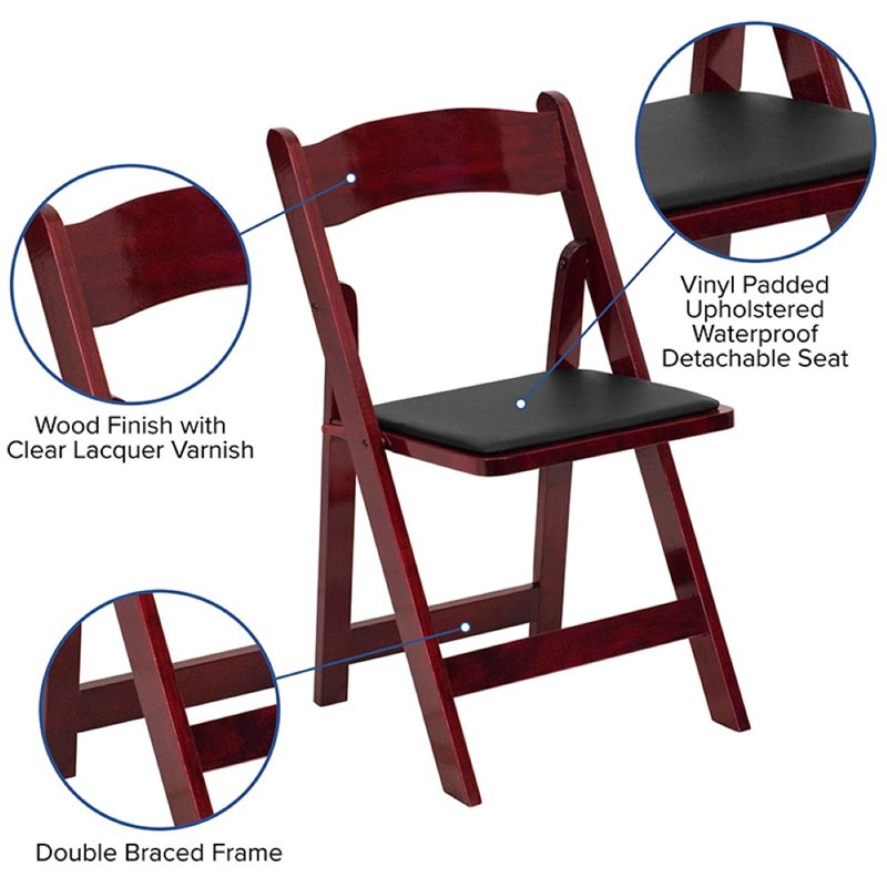 Bowery Hill Wooden Vinyl Seat Folding Chair in Mahogany (Set of 2)