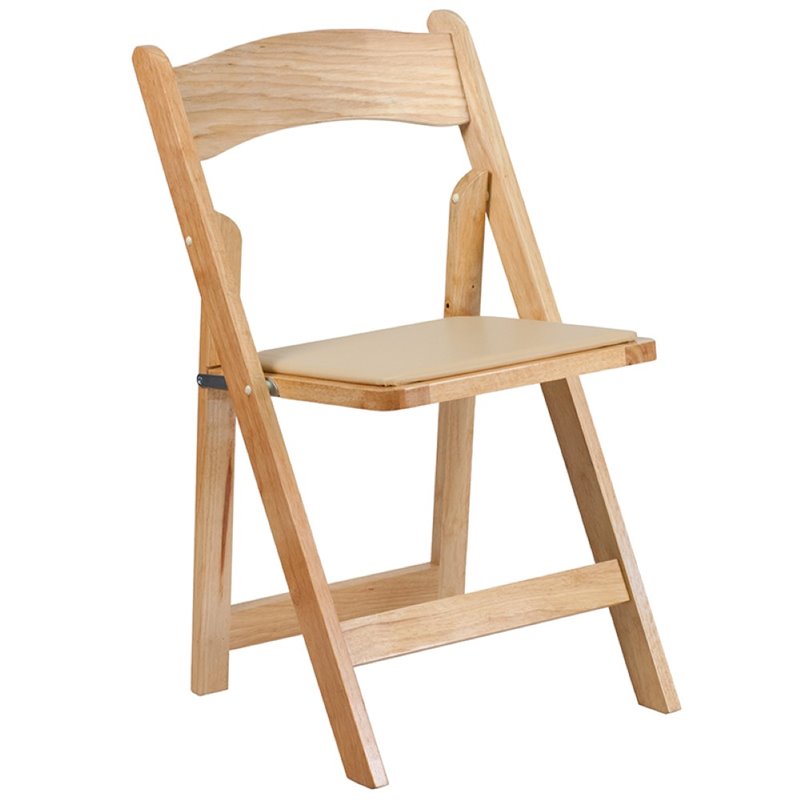 Bowery Hill Wooden Vinyl Seat Folding Chair in Natural (Set of 2)